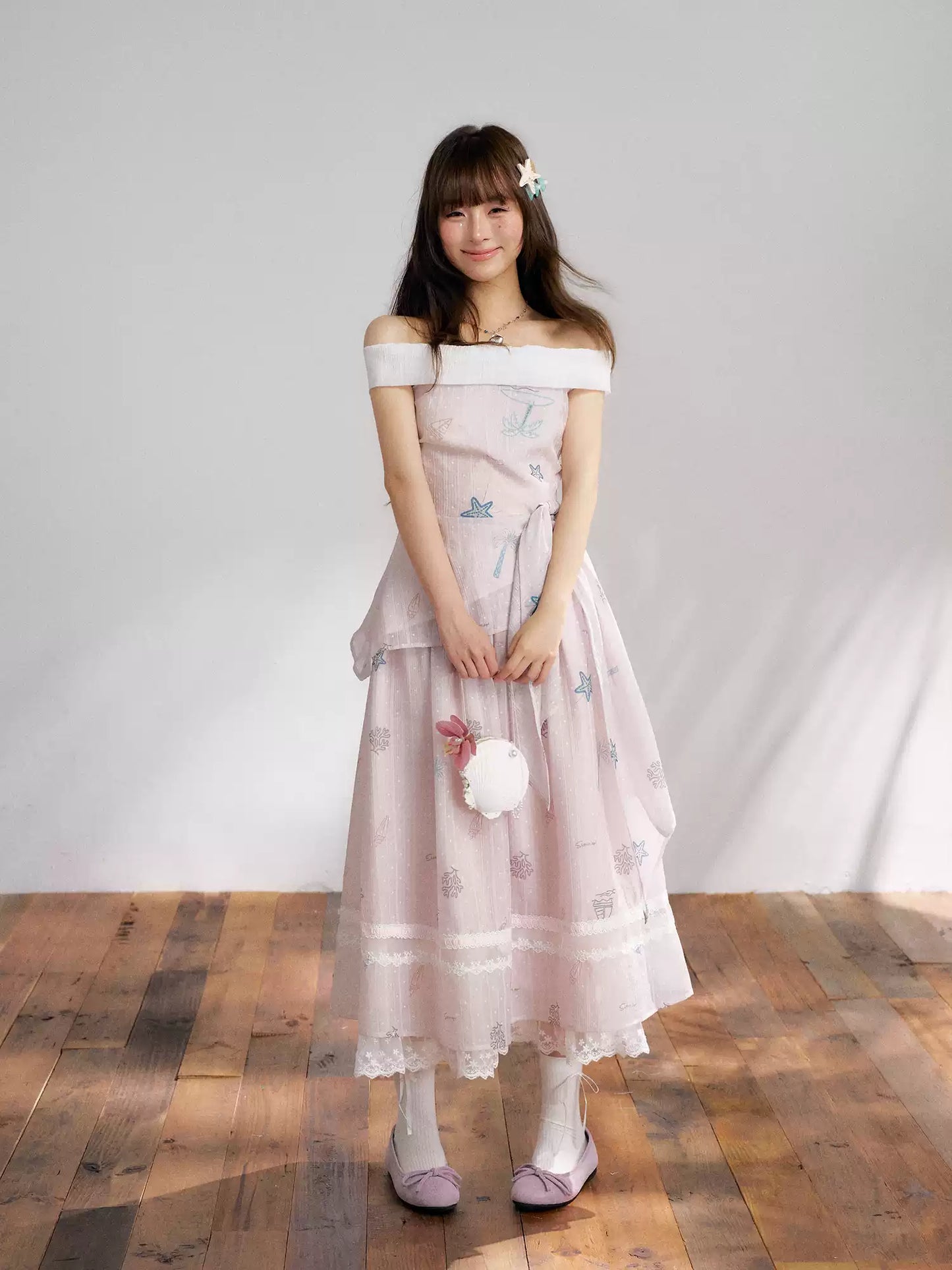 “Pink Mist Island” Dusty Rose Off-Shoulder Skirt Set