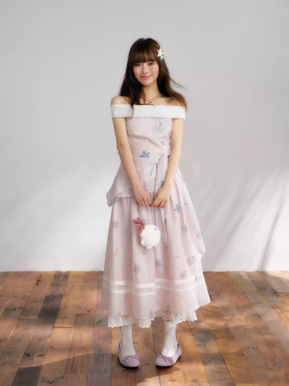 “Pink Mist Island” Dusty Rose Off-Shoulder Skirt Set