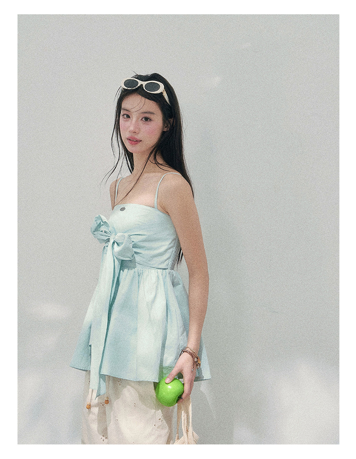 “Whispers in Blue” Off-Shoulder Ribbon Babydoll Top