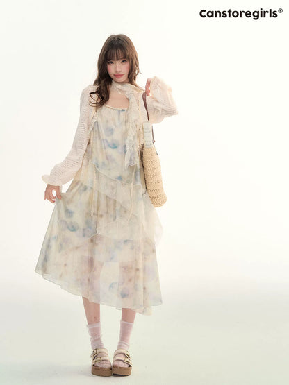Soft Beige Layered Lace Slip Dress LL2026096