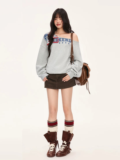 "Heritage Flight" Gray Off-Shoulder Sweatshirt