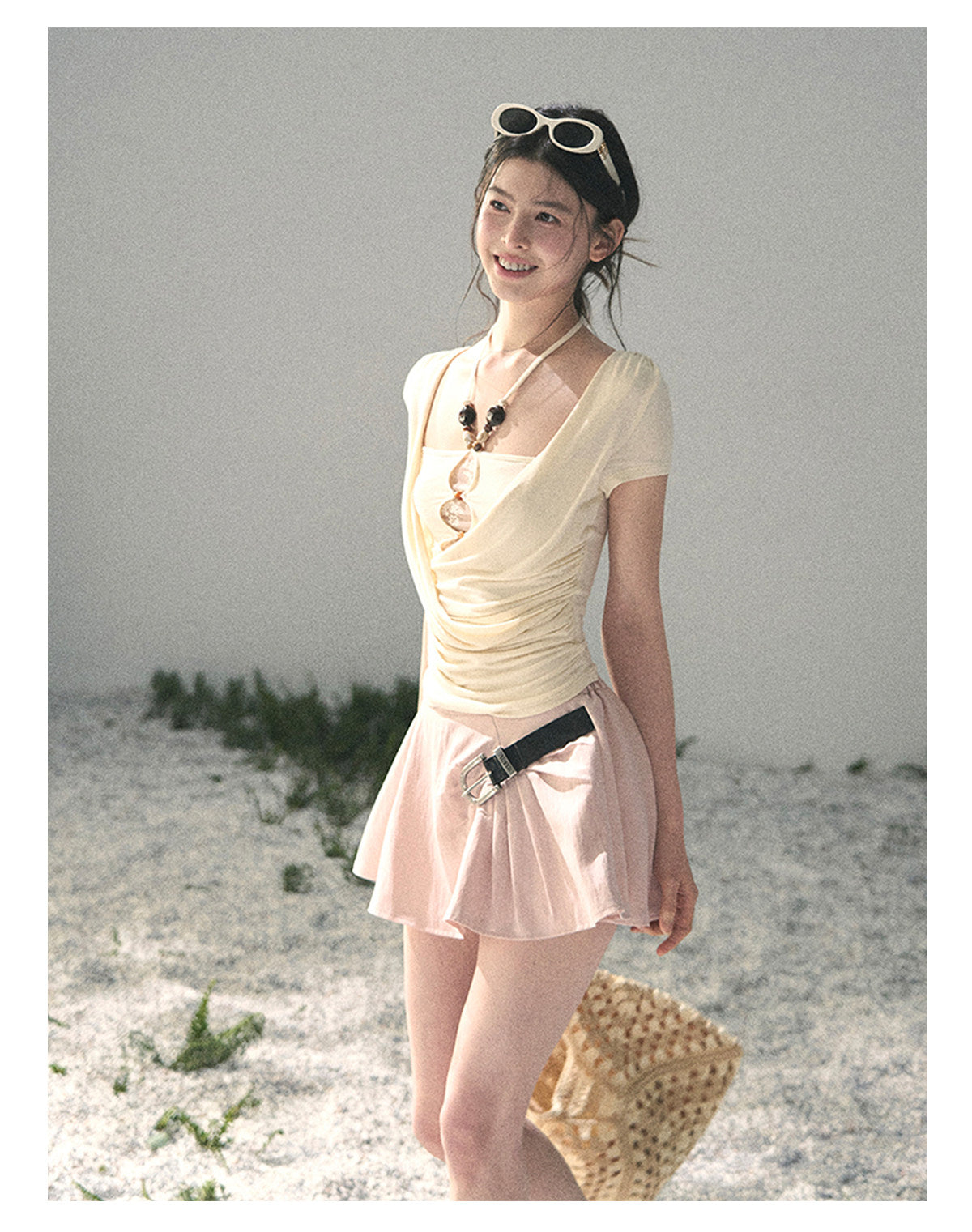 “Soft Veil Muse” Cream Apricot Layered Halter Lace Top