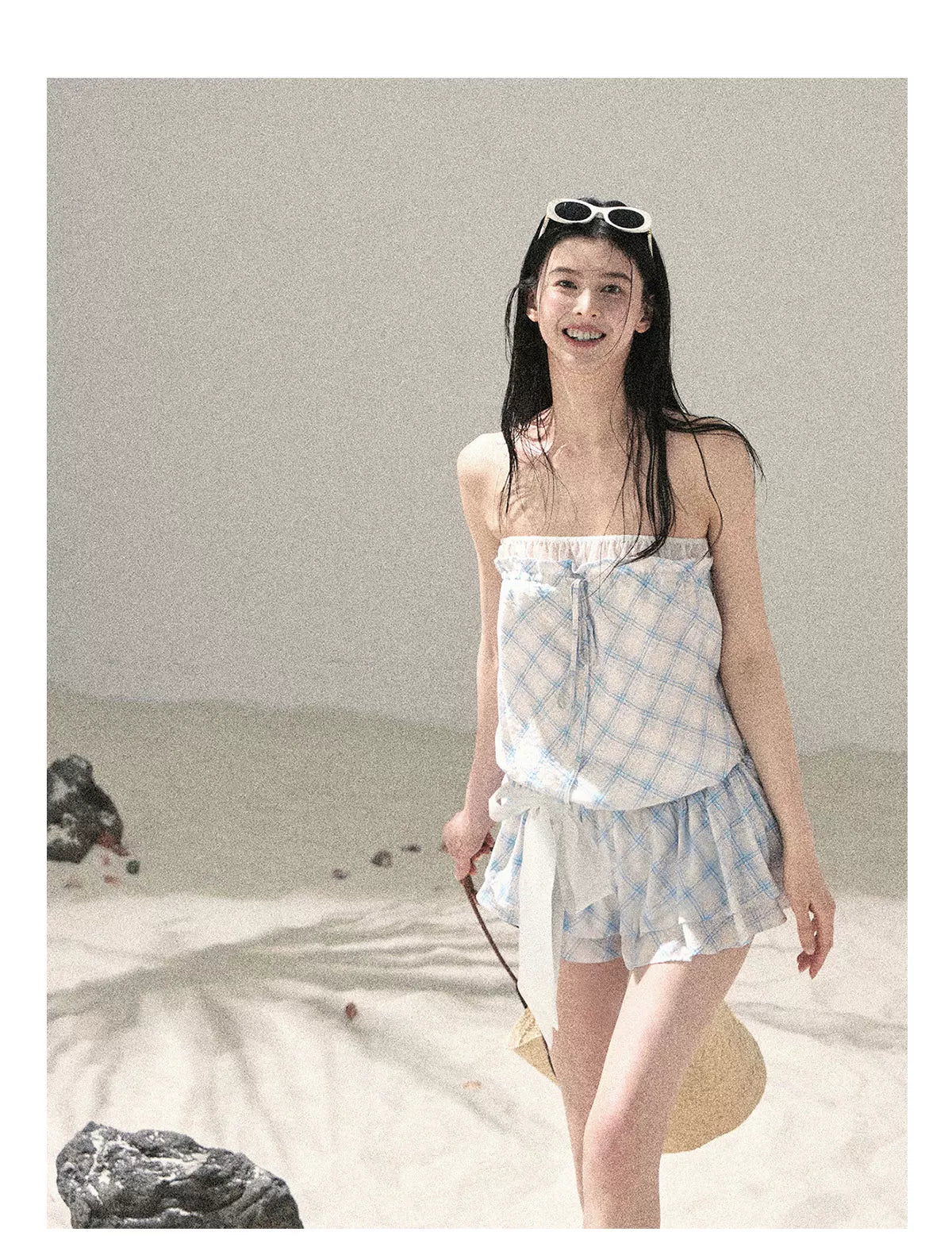 "Breeze Upon the Waves" Ice Crystal Blue Off-Shoulder Diamond Quilted Mini Dress