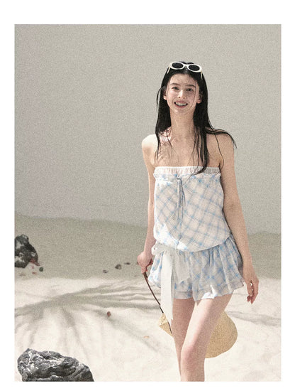"Breeze Upon the Waves" Ice Crystal Blue Off-Shoulder Diamond Quilted Mini Dress