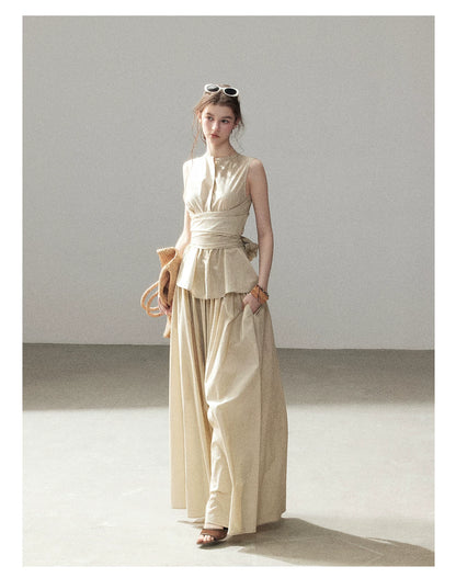 "The Last Falling Leaf" Milk Tea Lyocell Two-Piece Skirt Set