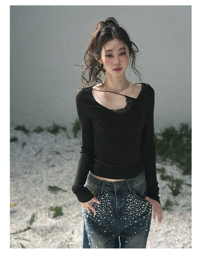 “Day & Night” Midnight Black Lace Knit Top