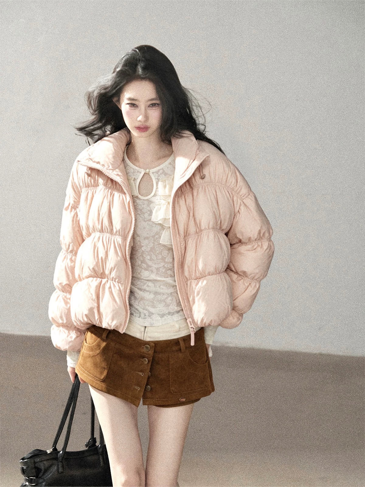 AOMALM - “She Gazes at Snow” 90% White Duck Down Puffer Jacket – Dusty Lilac