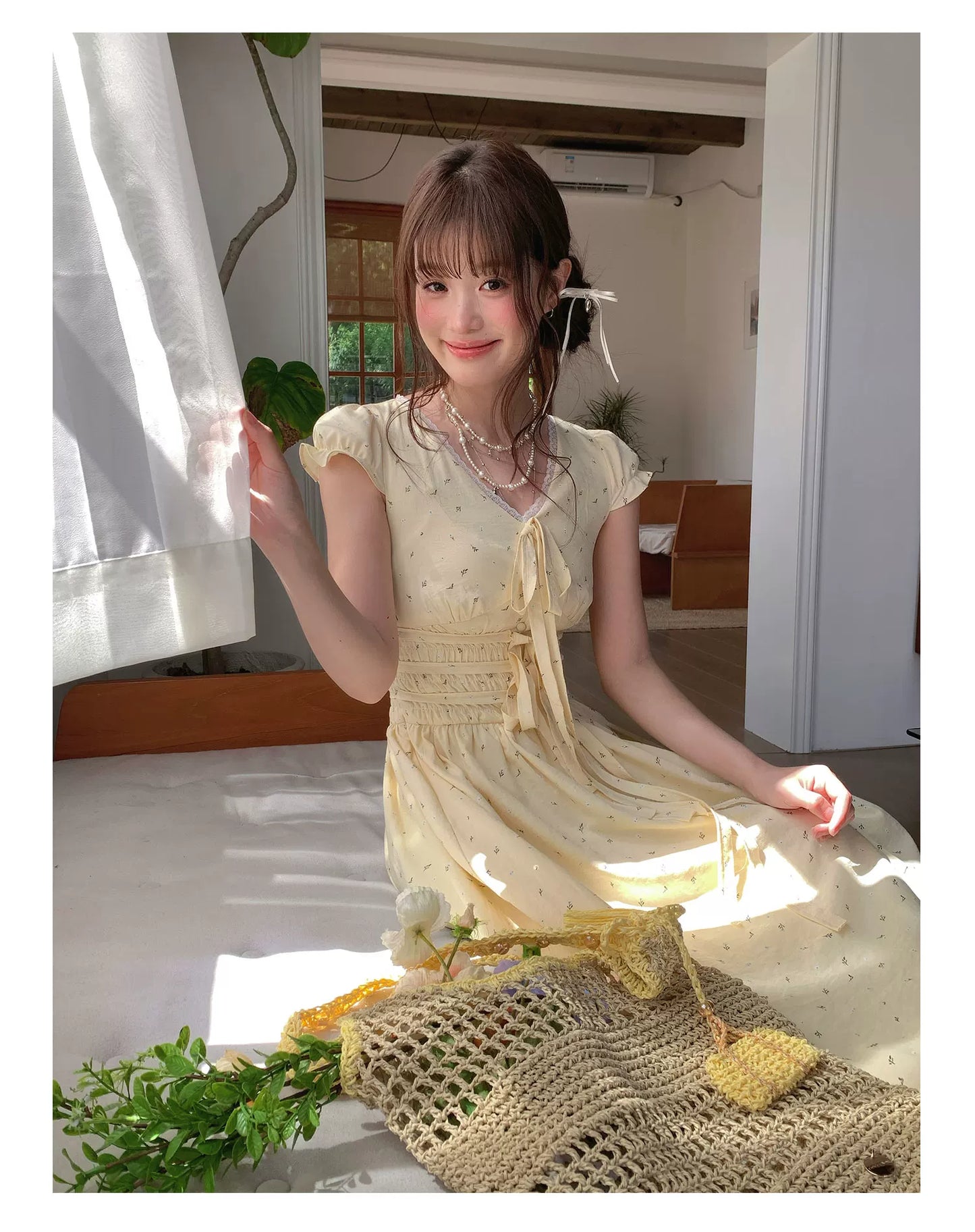 [RF] “Butter Peach Blossom” Goose Yellow Floral Maxi Dress