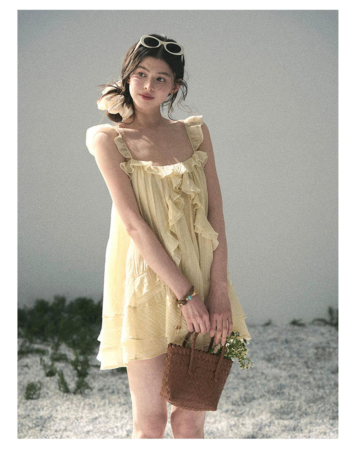 “Tenderly Entwined” Soft Butter Yellow Ruffle Babydoll Dress 4563543