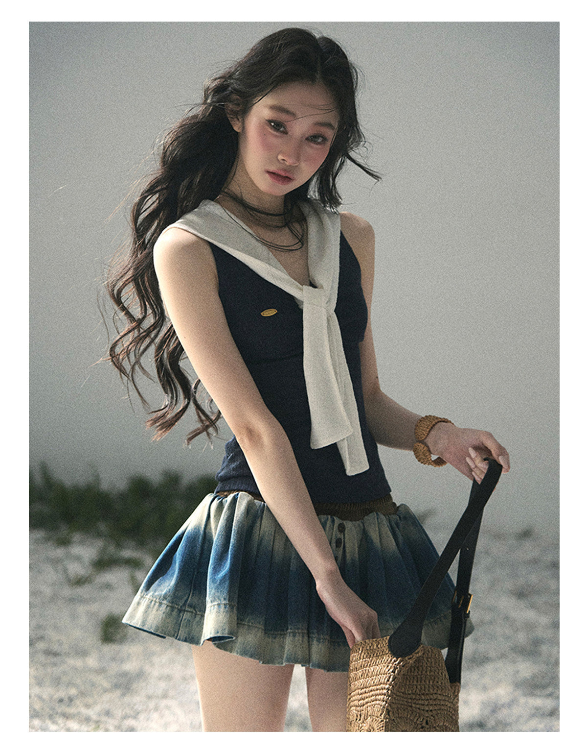 “Sea Breeze & Wheat Fields” Academy Blue Sailor Collar Top