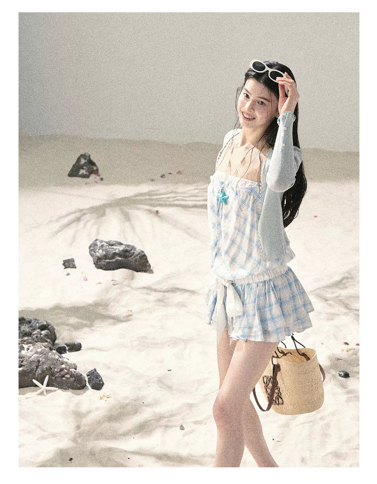 "Breeze Upon the Waves" Ice Crystal Blue Off-Shoulder Diamond Quilted Mini Dress