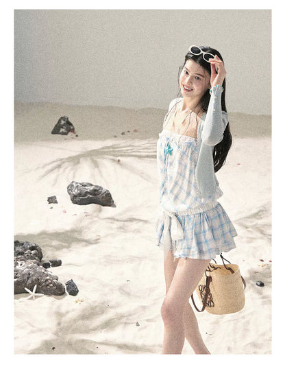 "Breeze Upon the Waves" Ice Crystal Blue Off-Shoulder Diamond Quilted Mini Dress