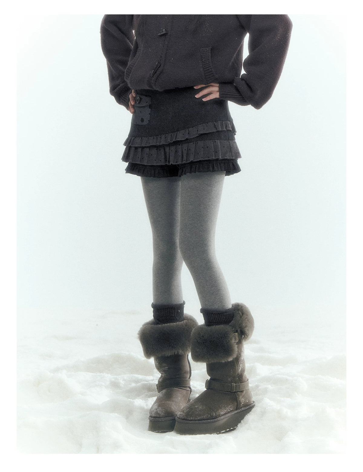 Horridale - Gray Polka Dot Tiered Ruffle Skort with Pleated Layers