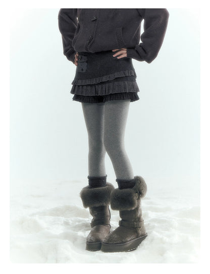 Horridale - Gray Polka Dot Tiered Ruffle Skort with Pleated Layers