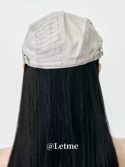 Striped Plaid Cadet Cap – Korean Style Short Brim Hat