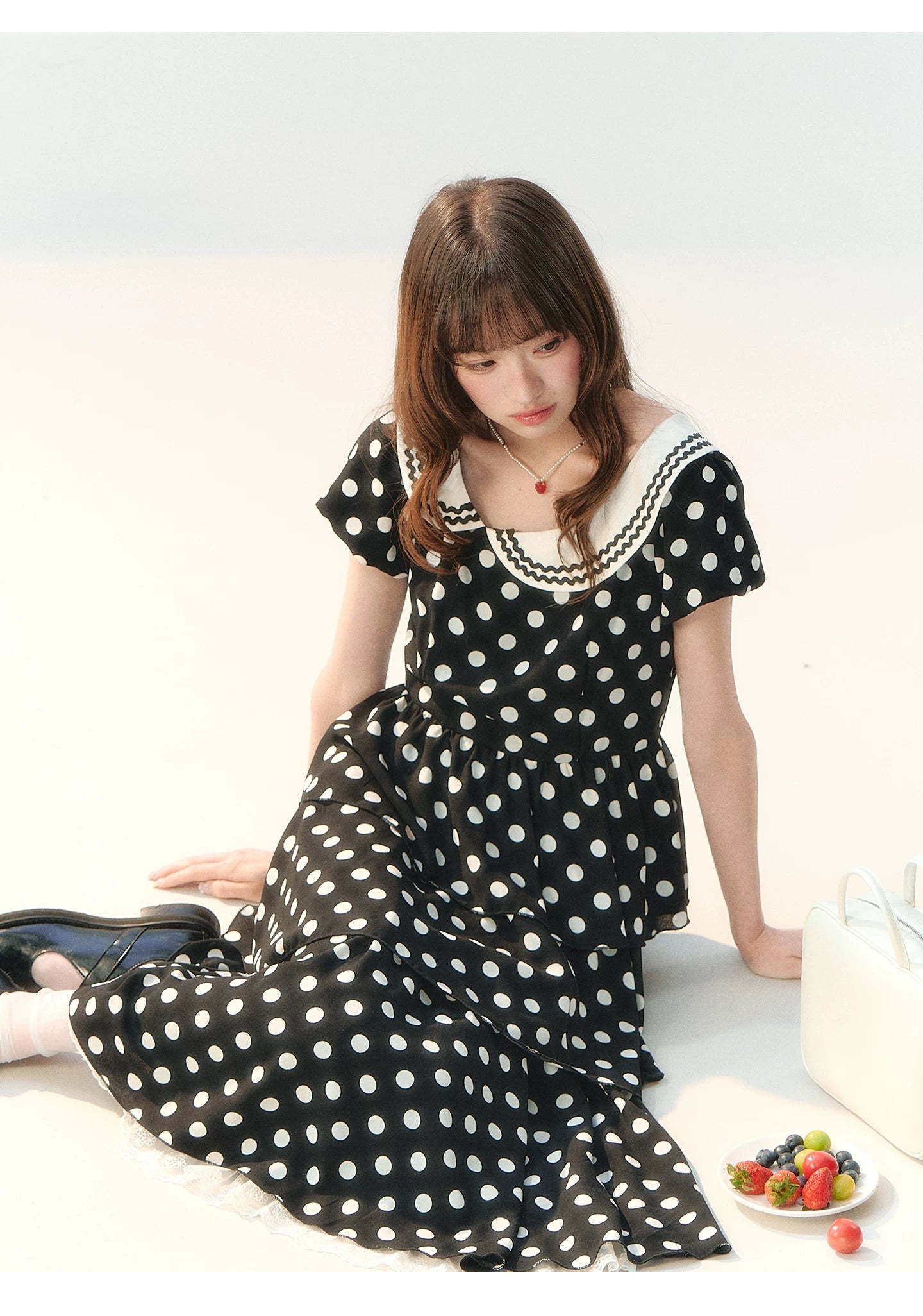 "Midnight Waltz Letter" Black Polka Dot Tiered Dress LL2026225
