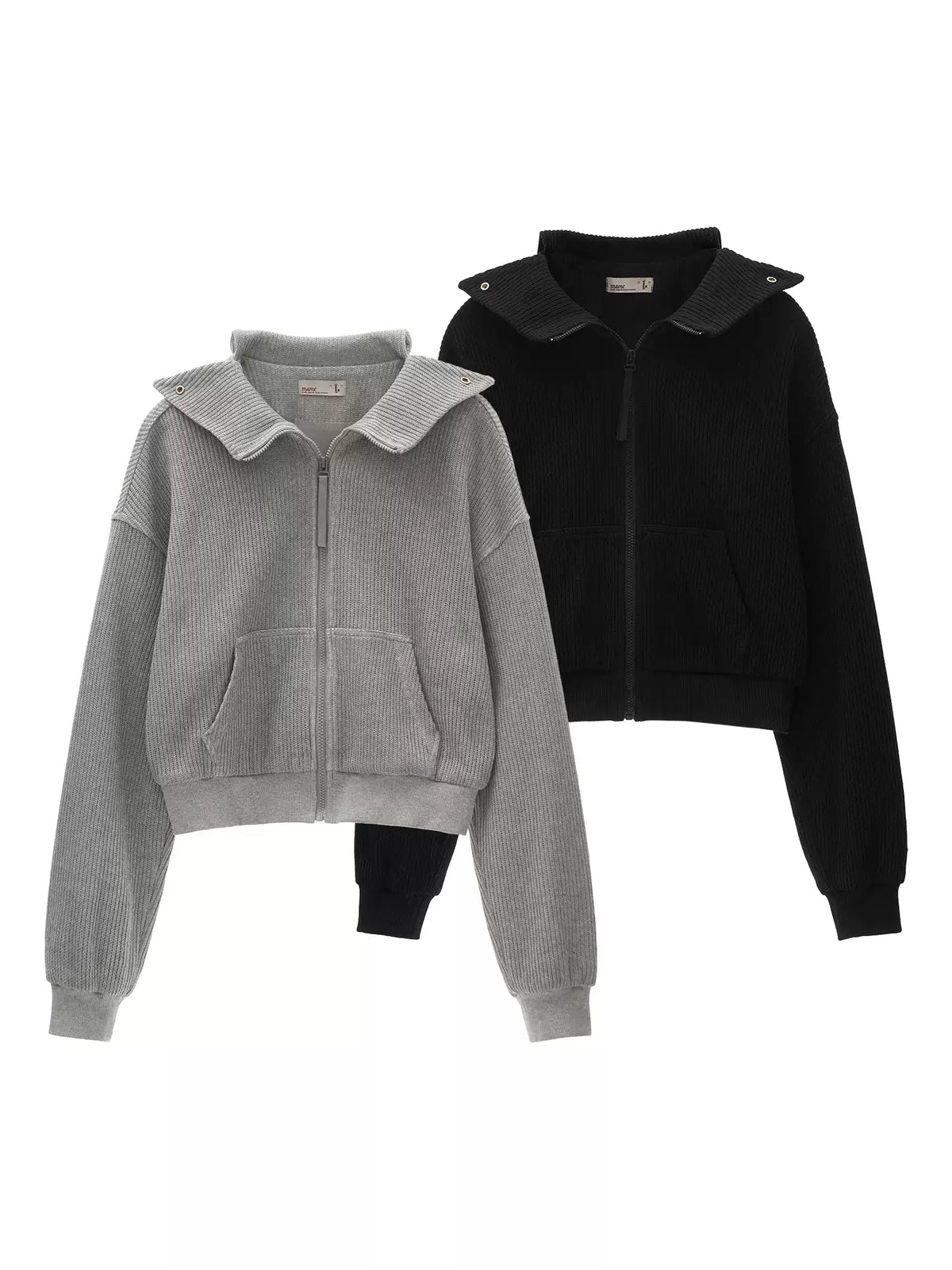 MAMC - Y2K Structured Knit Zip-Up Jacket (Black / Gray)