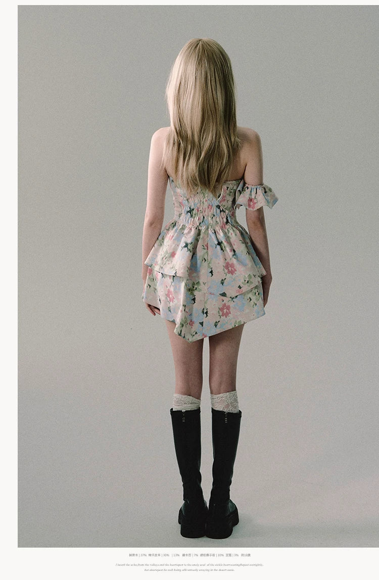 OAKMOO/ "When Blossoms Weep" Multicolor Irregular Floral Mini Dress