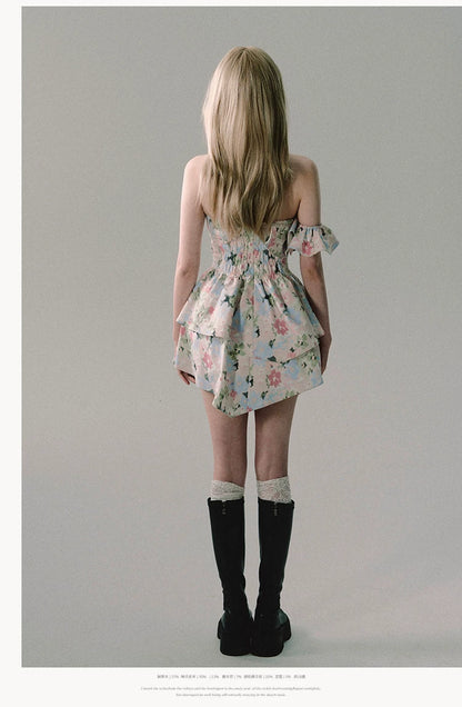 OAKMOO/ "When Blossoms Weep" Multicolor Irregular Floral Mini Dress