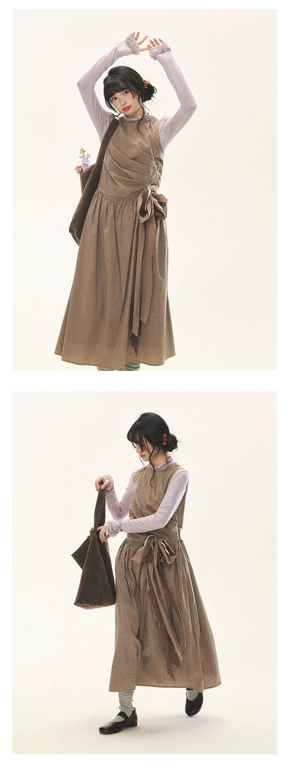 "Cream Cocoa" Cream Cocoa Ruched Bow Pinafore Maxi Dress