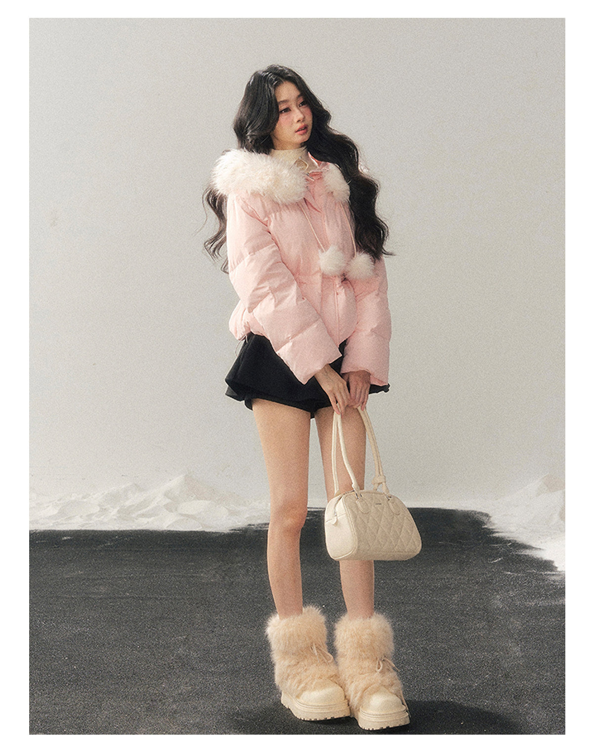 少也眼 "Snowfall on Her" White Duck Down Jacket – Soft Blush Edition