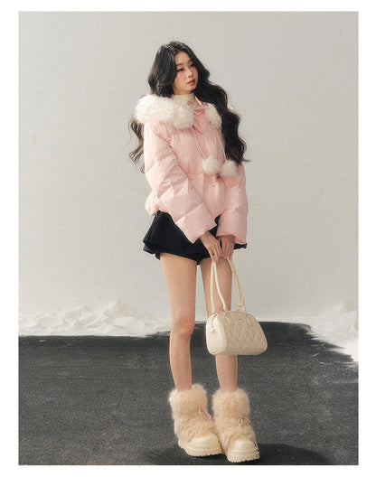 少也眼 "Snowfall on Her" White Duck Down Jacket – Soft Blush Edition