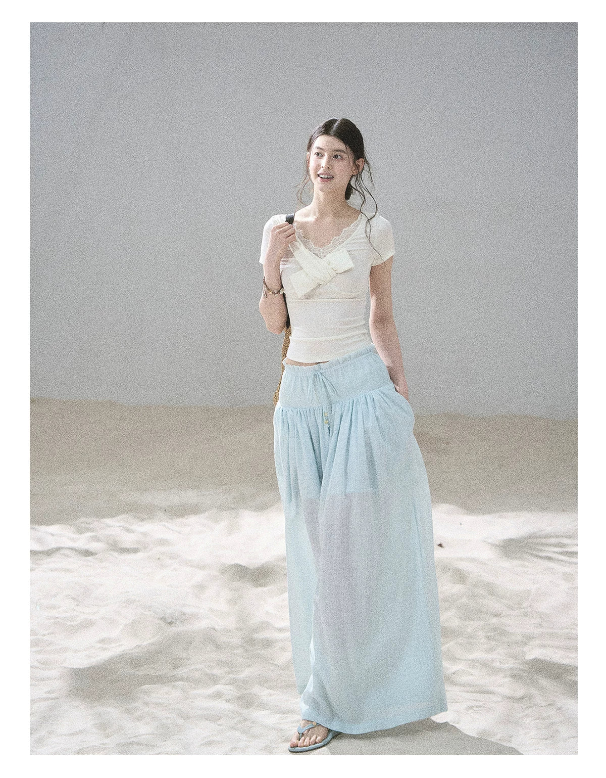 "White Tea Under the Moonlight" White Lace V-Neck Top
