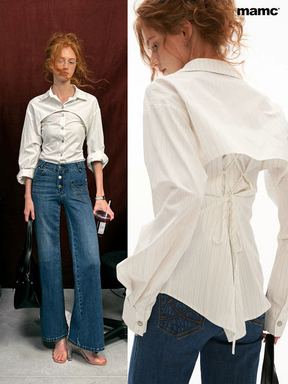 White Stripe Tie-Back Shirt & Cami Set