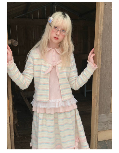 RF - Candy Stripe Floral Knit Cardigan and Midi Skirt Set