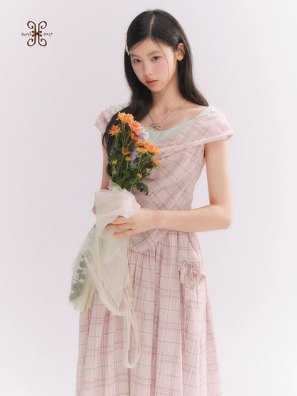 “Heartfelt Rendezvous” Pink Plaid Maxi Dress