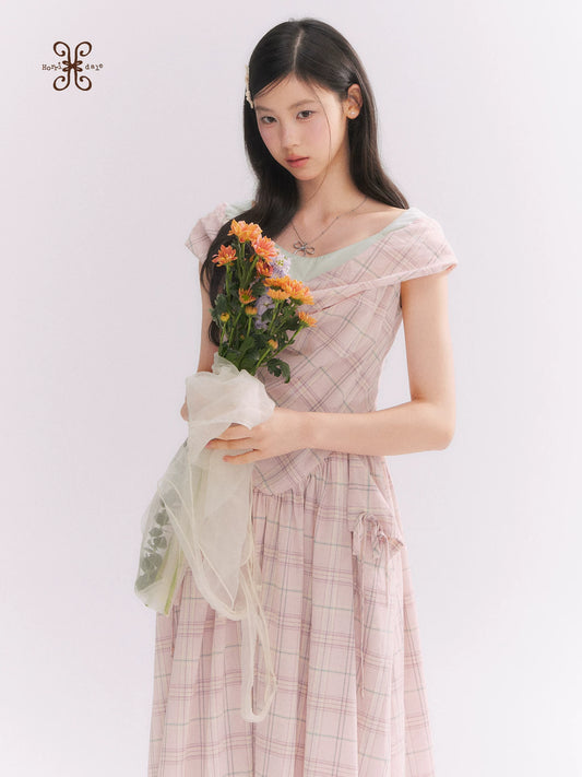 “Heartfelt Rendezvous” Pink Plaid Maxi Dress