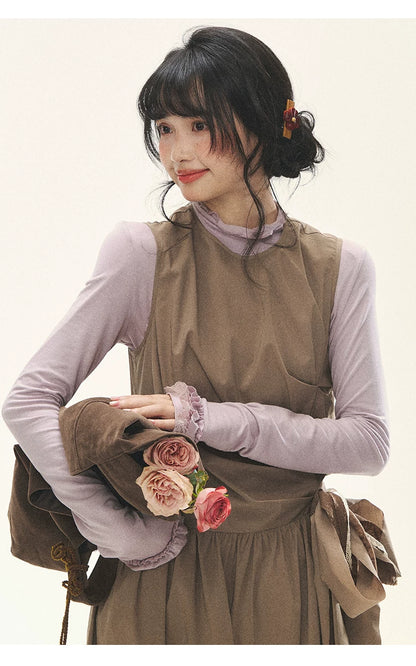 "Cream Cocoa" Cream Cocoa Ruched Bow Pinafore Maxi Dress
