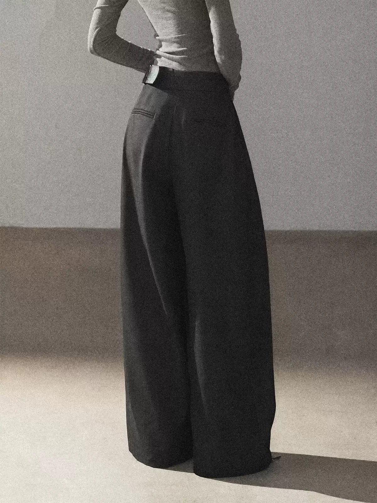 AOMALM - "A Touch of Autumn" Loose Relaxed Balloon Wide-Leg Pants With Belt (Dusty Taupe Brown / Quiet Black)