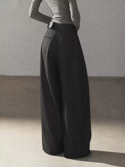 AOMALM - "A Touch of Autumn" Loose Relaxed Balloon Wide-Leg Pants With Belt (Dusty Taupe Brown / Quiet Black)
