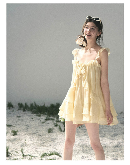 “Tenderly Entwined” Soft Butter Yellow Ruffle Babydoll Dress 4563543