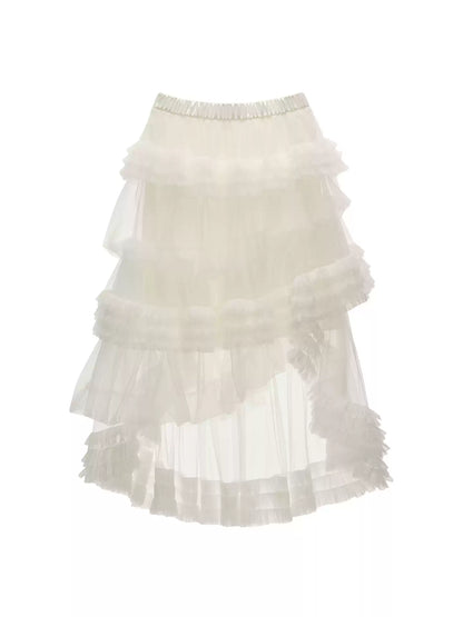 MAMC - White Cloud Tulle Puffy Midi Skirt WE870
