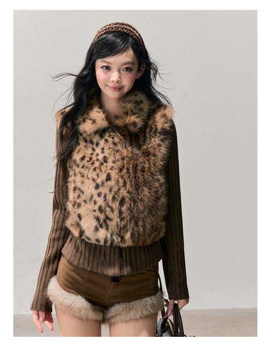 少也眼 "Soft Landing" Faux-Layered Leopard Fur Jacket 54136543