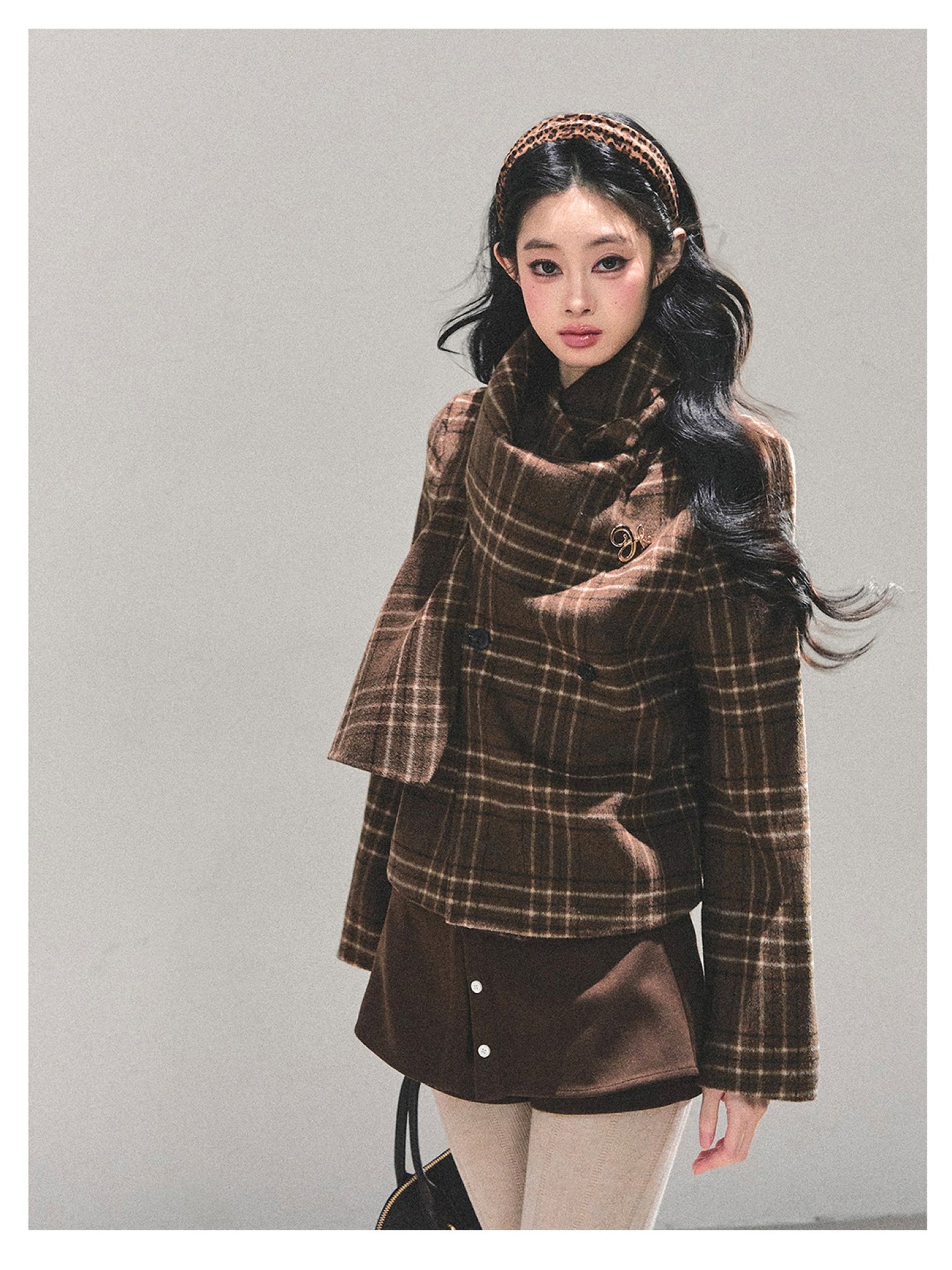 少也眼 “Twilight Forest" Woolen Oversized Coat - Plaid Brown