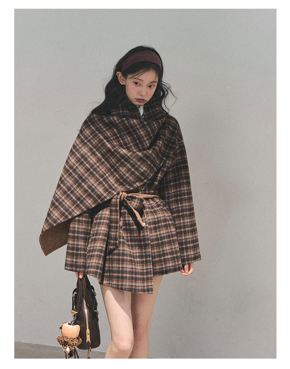 少也眼 “Winter Balcé Whisper” Wool Blend Overcoat - Plaid Coffee 7886436