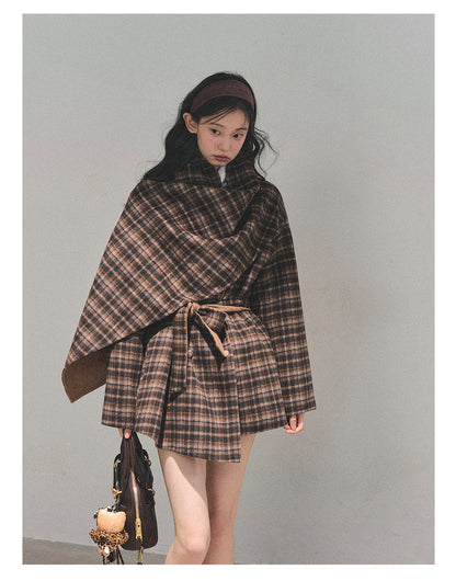 少也眼 “Winter Balcé Whisper” Wool Blend Overcoat - Plaid Coffee 7886436