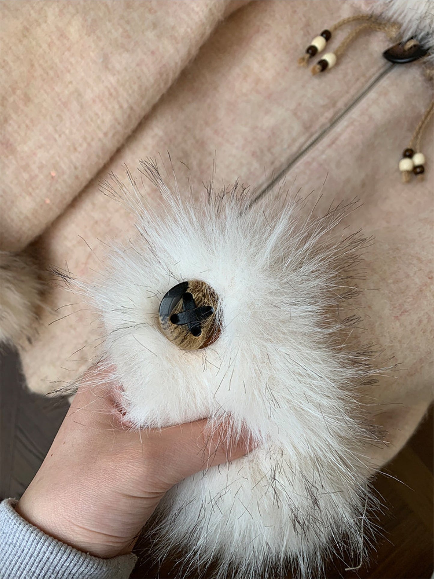 阮阮自制 - Soft Fog Apricot Pink Witch Hooded Wool Coat