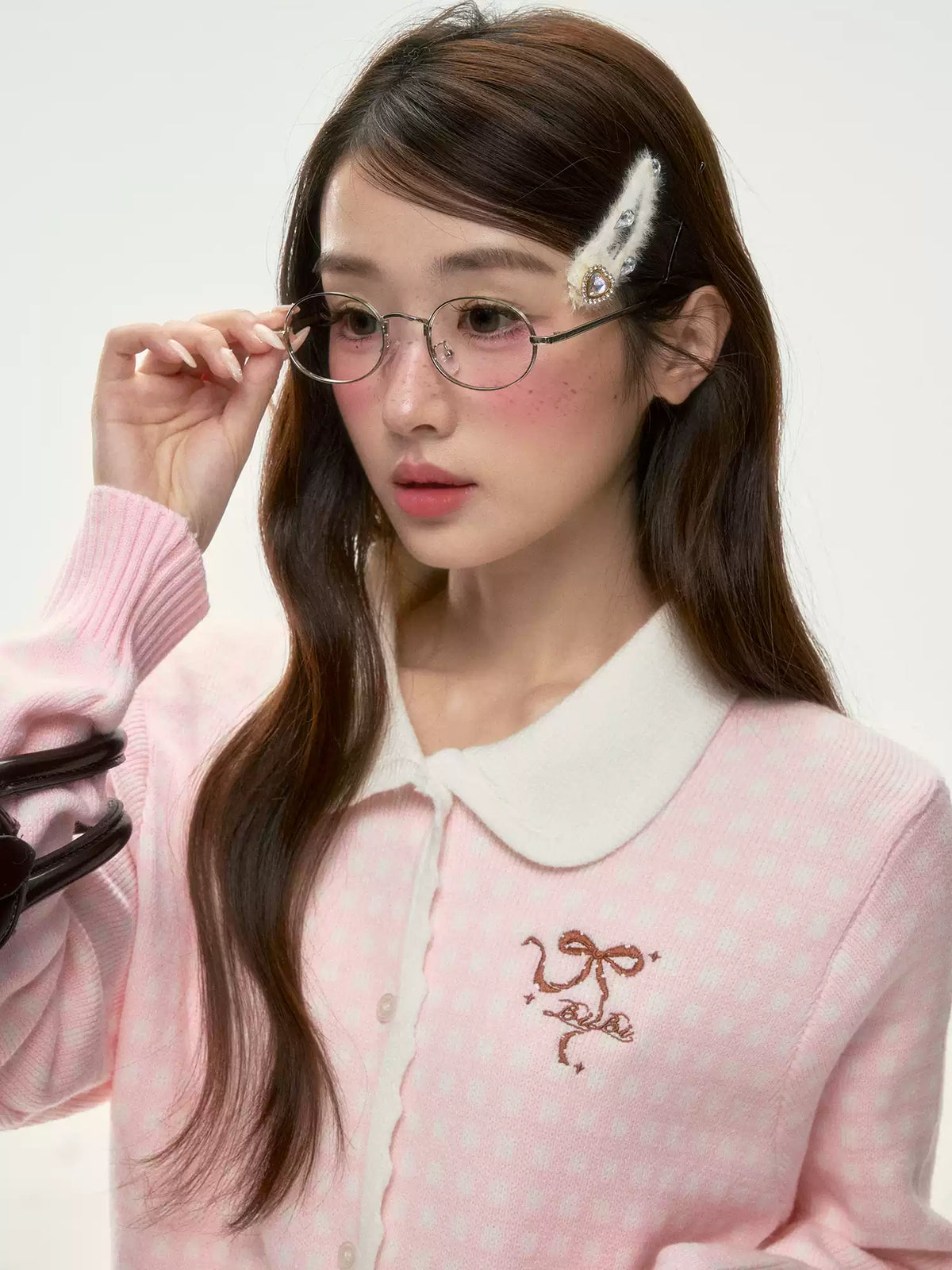 BIBIBENCY - Pink Plaid Bow Knit Sweater