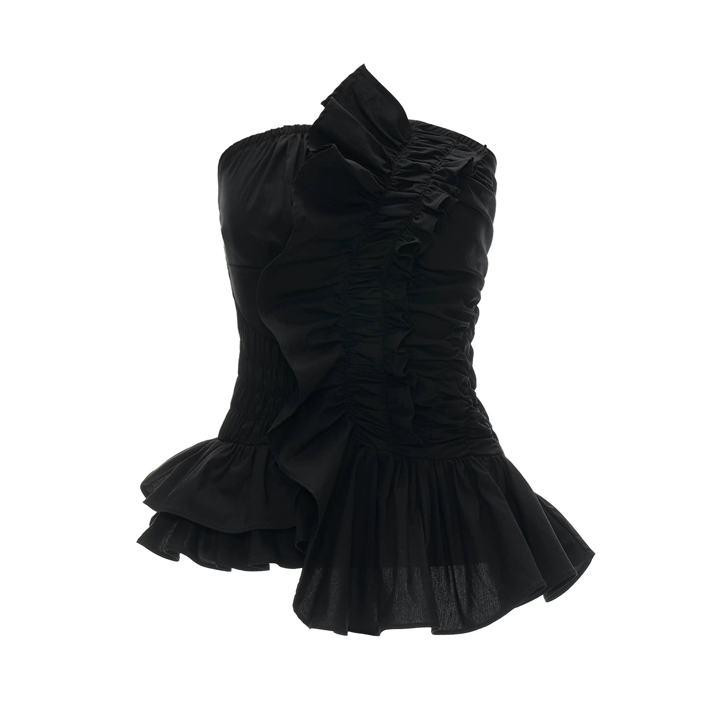 Asymmetrical Peplum Tube Cami Top (Black/ Grey/ Beige)