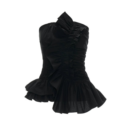 Asymmetrical Peplum Tube Cami Top (Black/ Grey/ Beige)