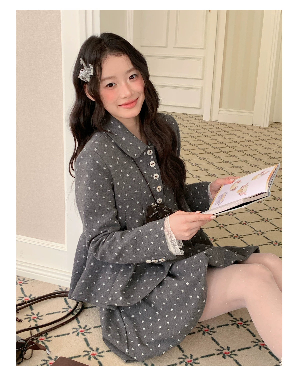 [[RF] “Starlit Twilight” Gray Star Print Bubble A-Line Mini Skirt