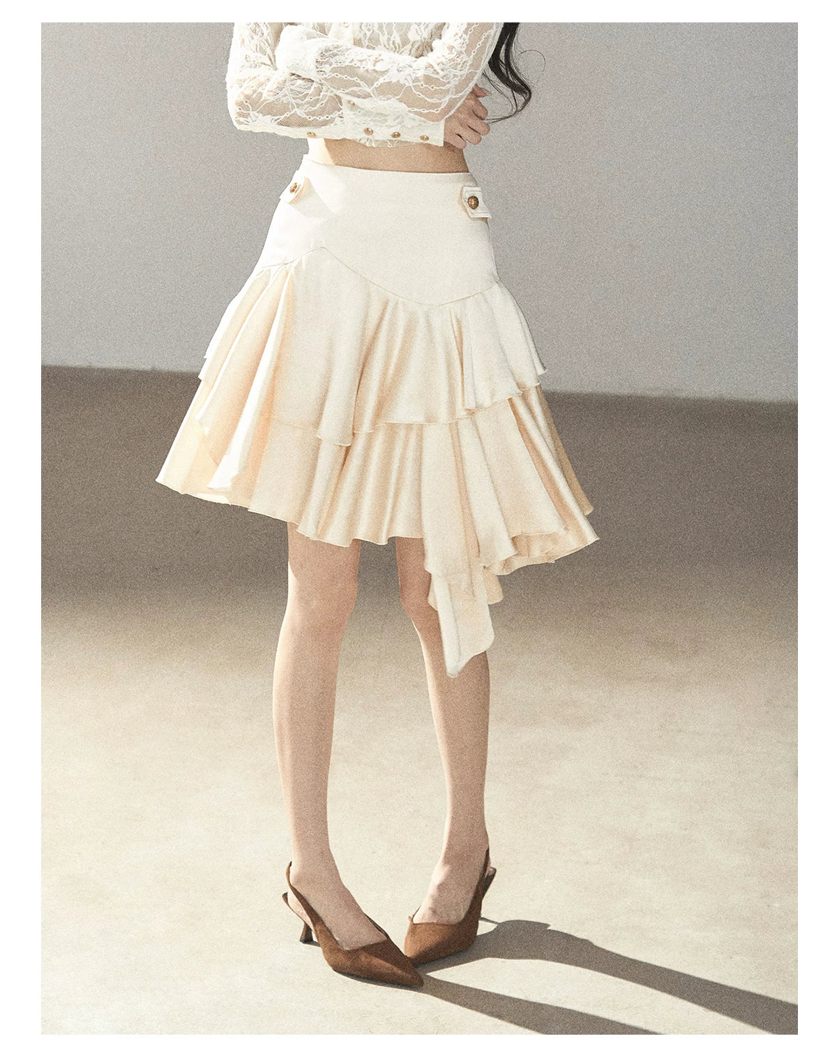 AOMALM - "Ginkgo & Evening Breeze" Dutch Cream French Satin Skirt
