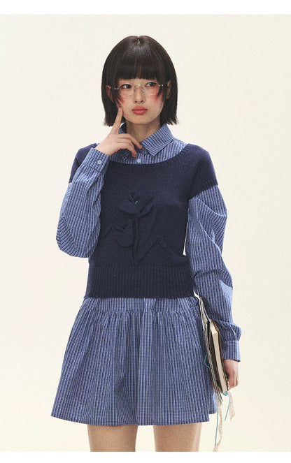 "Holiday Blues" Blue Plaid Bow Shirt Mini Dress
