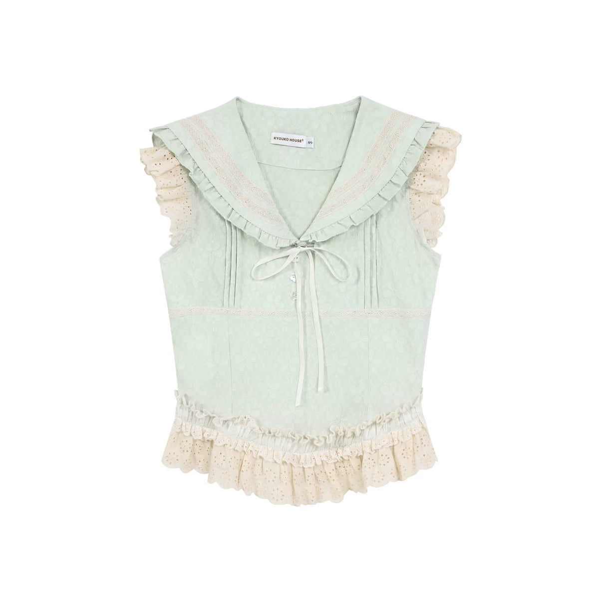 "Blooming Branches" Vintage Forest Collection (Mint Green Sailor Blouse / Oat Beige Tiered Skirt)