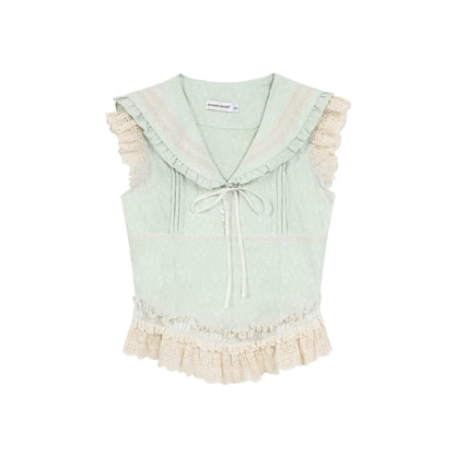 "Blooming Branches" Vintage Forest Collection (Mint Green Sailor Blouse / Oat Beige Tiered Skirt)