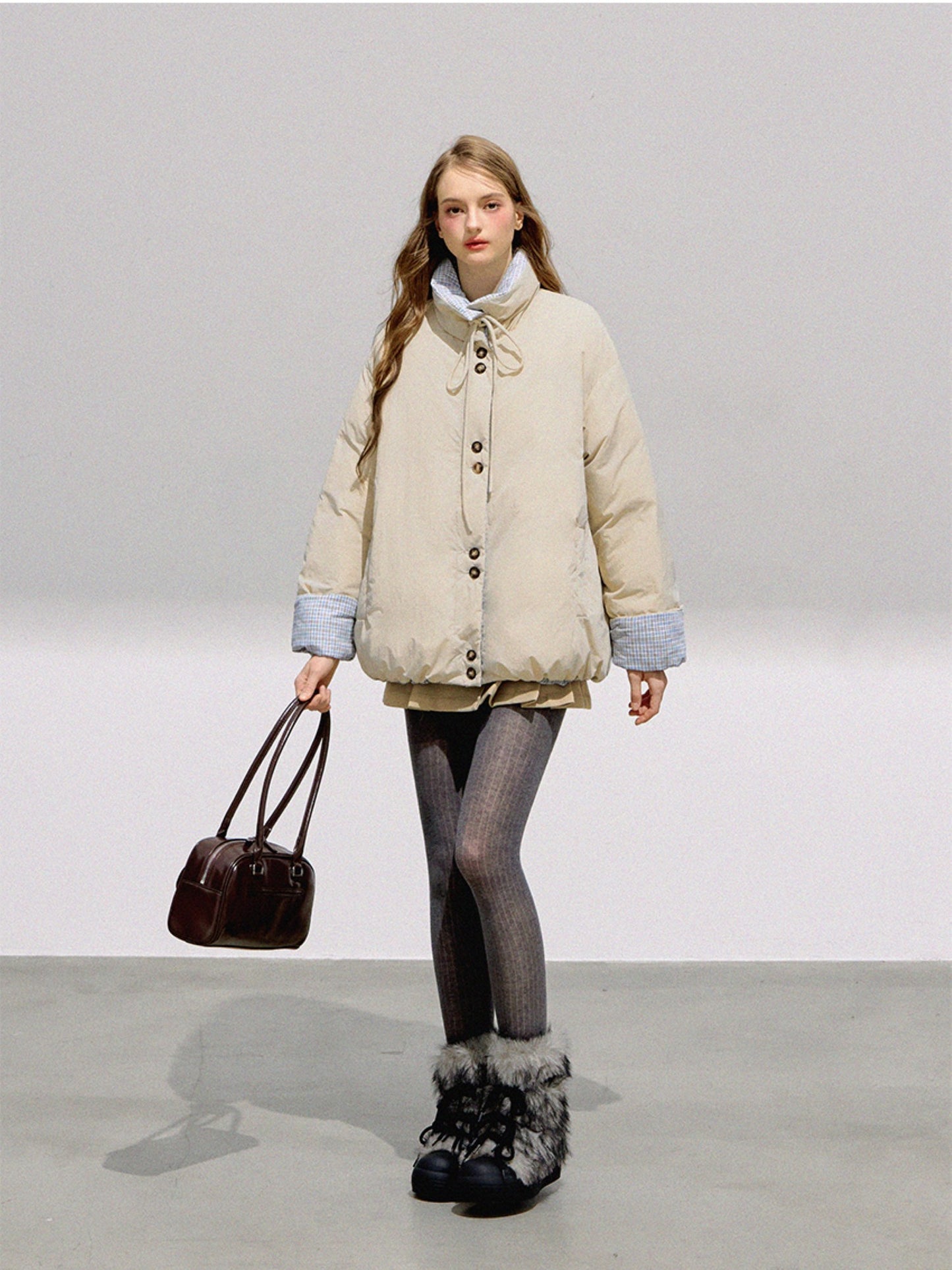 BOHOL BLING - Reversible Contrast Bow-Tie Puffer Jacket